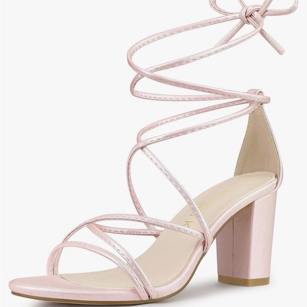 Allegra K Pink Lace-Up Block Heel Sandals Size 8.5